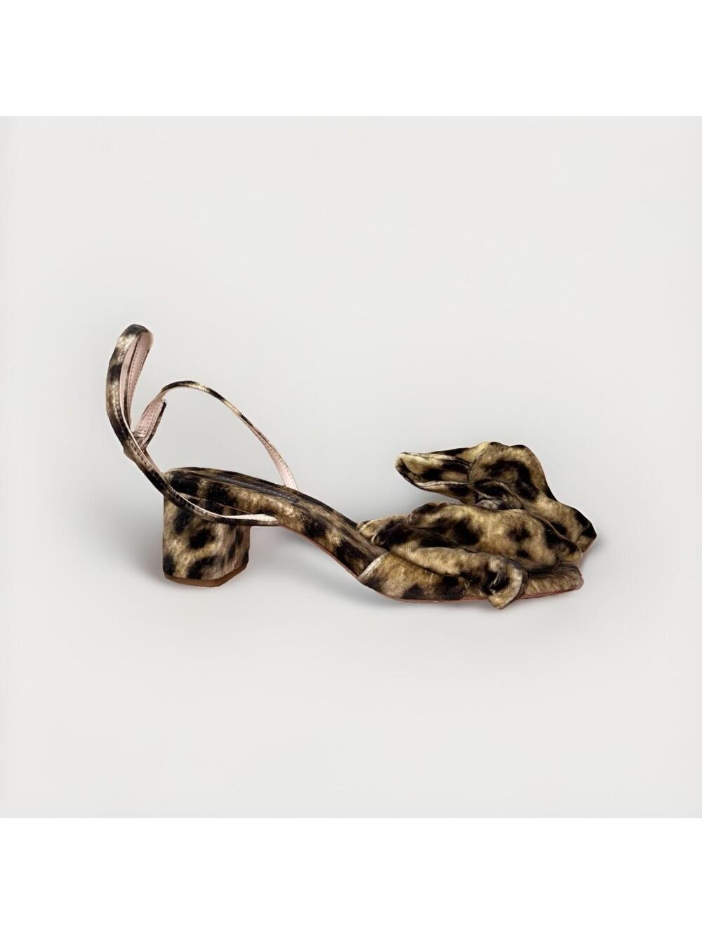 Loeffler Randall Womens 9B Leopard Velvet Bow Ankle Strap Sandals Heels